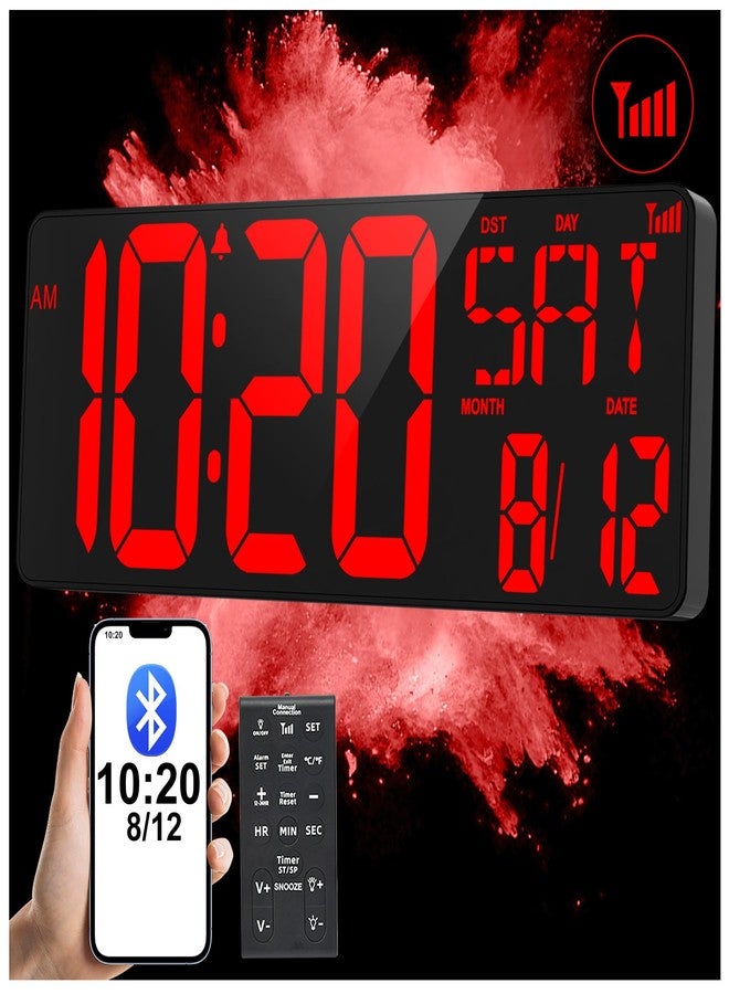 XREXS 17.2" Large Digital Wall Clock Bluetooth Sync Time, Precise Atomic Clocks with Remote Control, Adjustable Dimmer Grandfather Clock, Temperature for Bedroom, Desk Alarm Clock for Elderly - Image 1